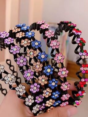 Rhinestone Flower Headband Set - Multicolor